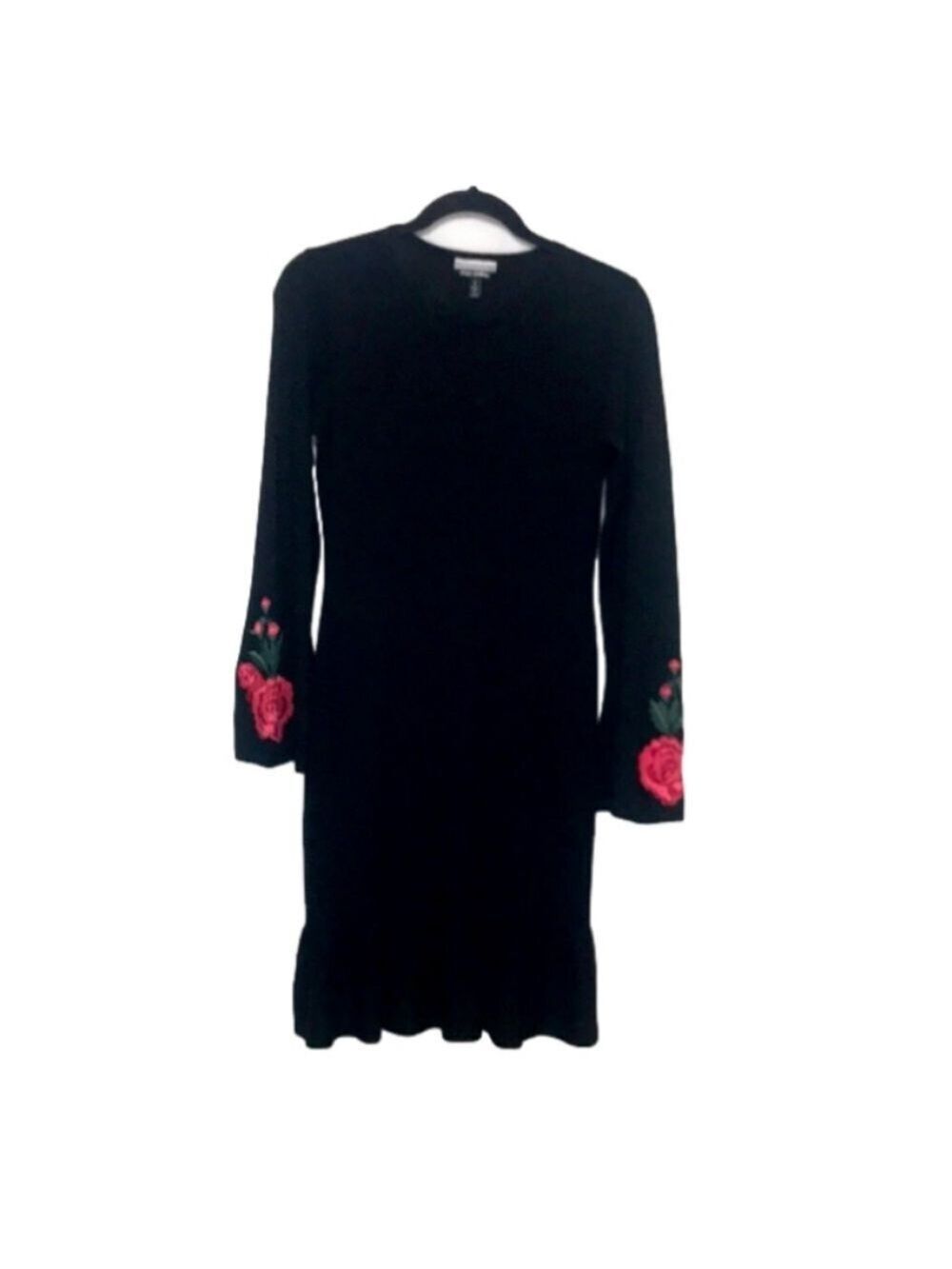 𝅺Allison Britney Size Small Black Embroidered Sweater Dress